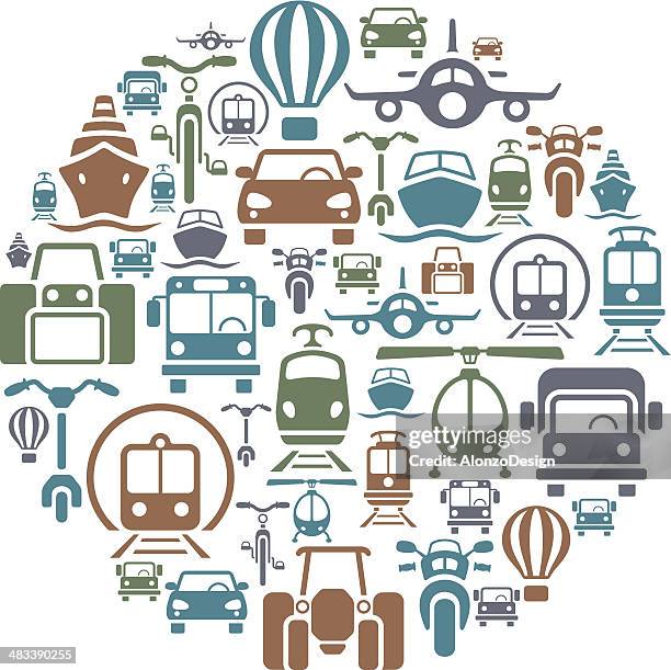 transportation collage front view - boat engine stock illustrations