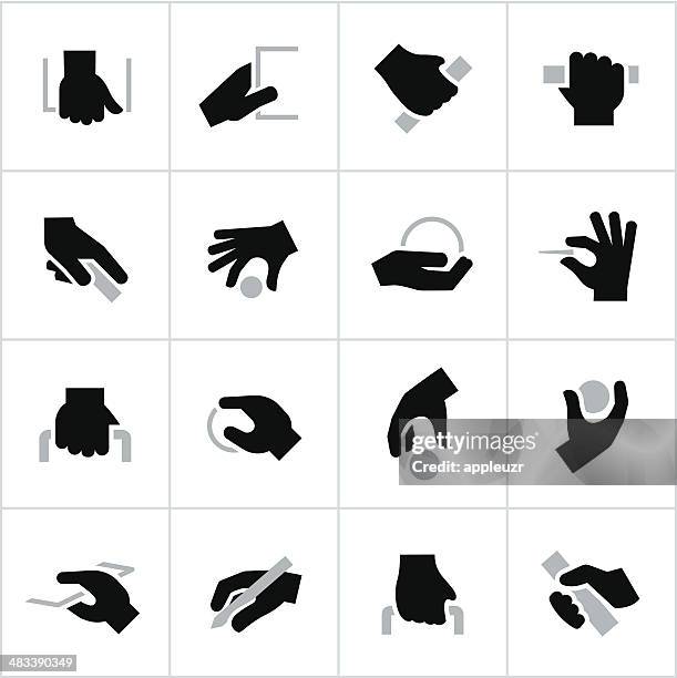 black holding, grabbing hands icons - clutch stock illustrations