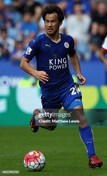 Shinji Okazaki of Leicester City in action during the Barclays Premier League match between Leicester City and Sunderland at The King Power Stadium...