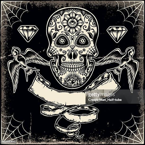 mexican ornate skull - voodoo stock illustrations