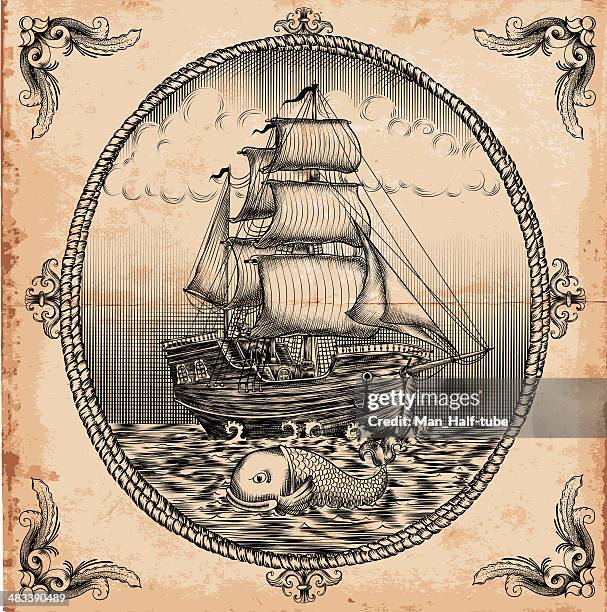 illustrazioni stock, clip art, cartoni animati e icone di tendenza di vela vintage - whales