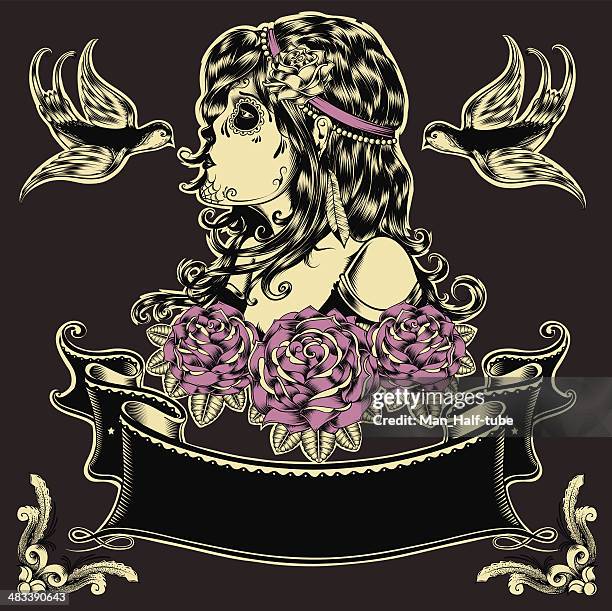 mexican girl - scrollwork tattoos stock illustrations