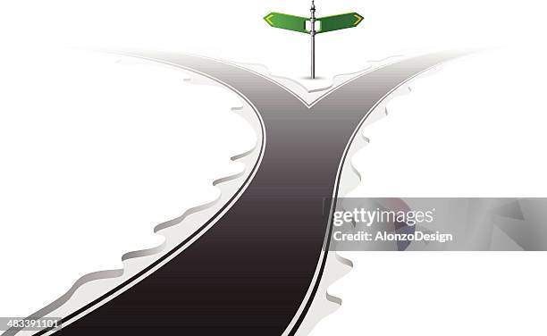 weggabelung mit wegweiser - autoroute stock-grafiken, -clipart, -cartoons und -symbole