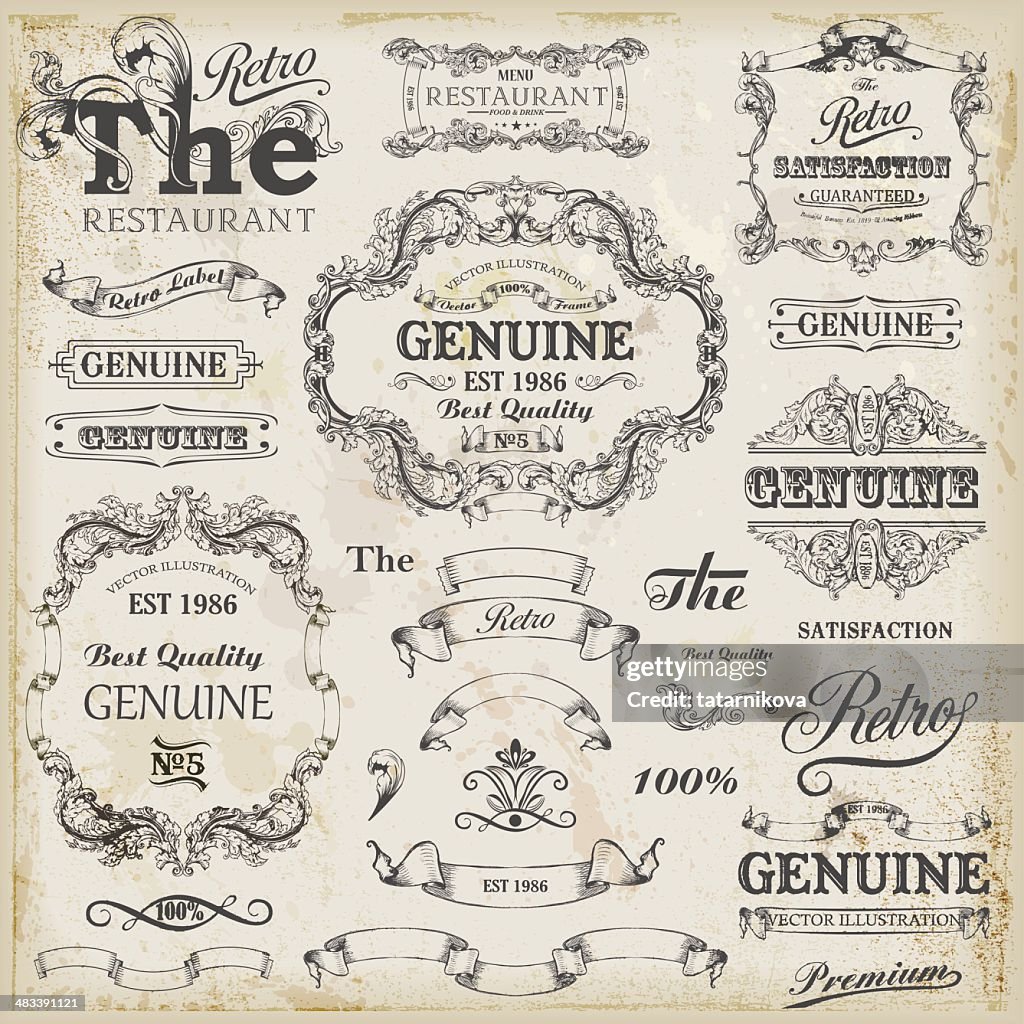 Conjunto de elementos de design vintage com texto vagas.