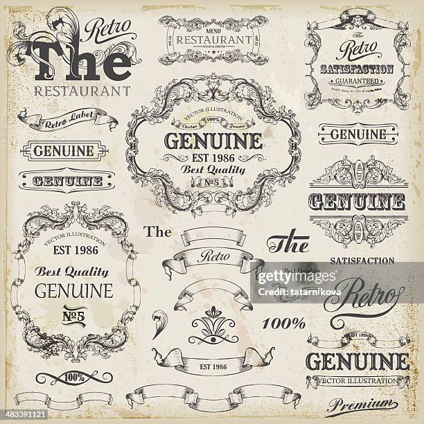 ilustrações, clipart, desenhos animados e ícones de conjunto de elementos de design vintage com texto vagas. - 19th century style