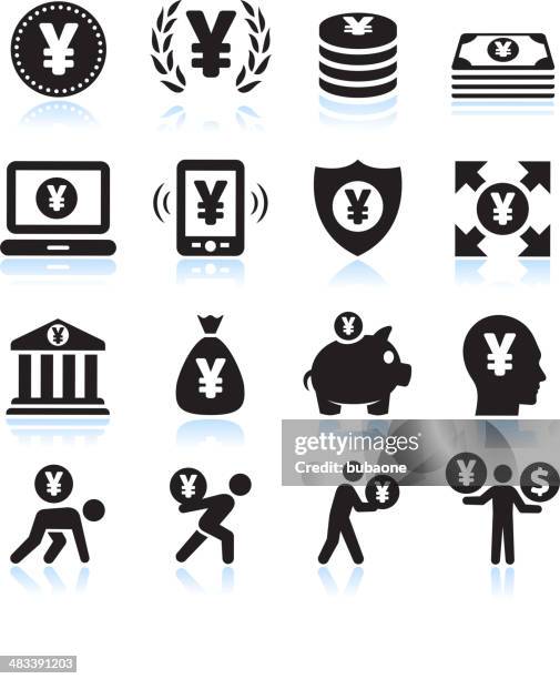 yen geld und finanzen & schwarz-weiß vektor icon-set - japanese currency stock-grafiken, -clipart, -cartoons und -symbole