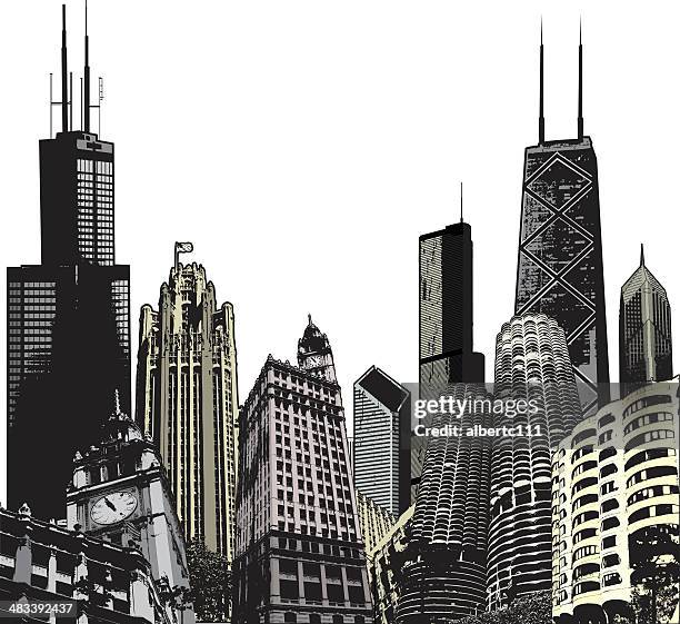 colorized chicago megascape - chicago stock illustrations