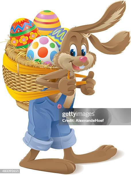 easter bunny carrying basket with eggs - easter bunny illustration stock illustrations