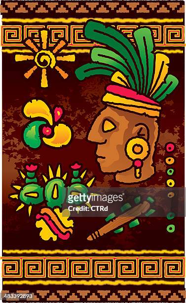 prehispanic design elements - aztec civilization stock illustrations