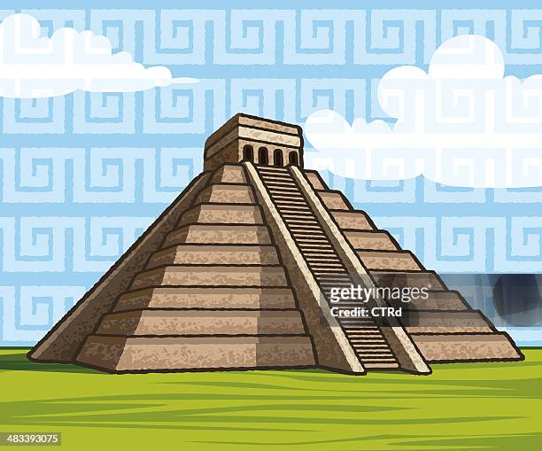 stockillustraties, clipart, cartoons en iconen met chichen itza´s kukulkan mayan pyramid - klassieke beschaving