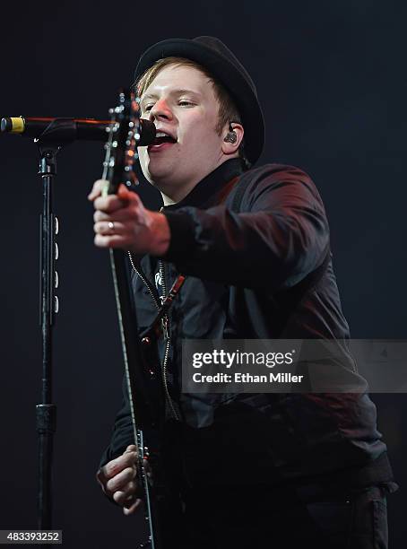 Frontman Patrick Stump of Fall Out Boy performs at the Mandalay Bay Events Center during a stop of the Boys of Zummer tour on August 7, 2015 in Las...
