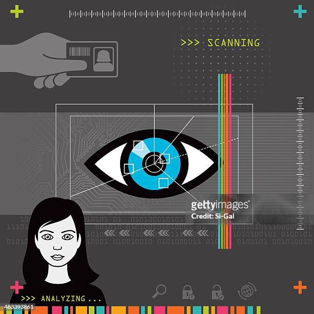 ilustrações, clipart, desenhos animados e ícones de biométricos reconhecimento da íris - eye scanner