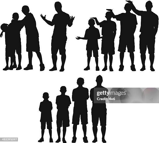 mann stehend mit seinen kindern - freisteller gruppe kinder erwachsene ganzkörperansicht stock-grafiken, -clipart, -cartoons und -symbole