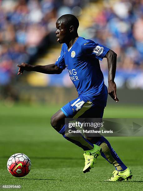 Golo Kante of Leicester City in action during the Barclays Premier League match between Leicester City and Sunderland at The King Power Stadium on...