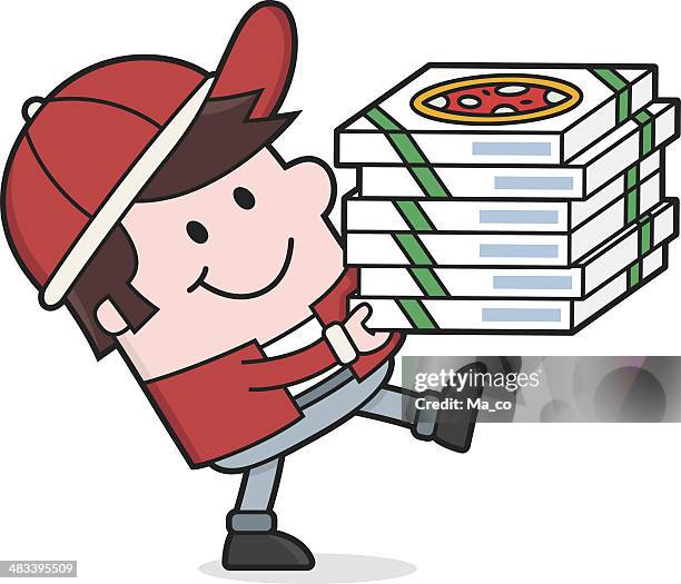 cartoon pizza man delivers / food delivery - pizza box stock illustrations