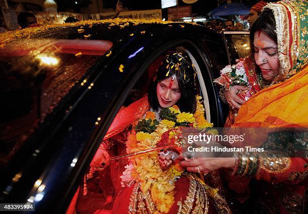 Radhe Maa, self-proclaimed Godwoman, visits Siddhivinayak Temple, Prabhadevi, on August 27, 2012 in Mumbai, India. Radhe Maa has been accused of...