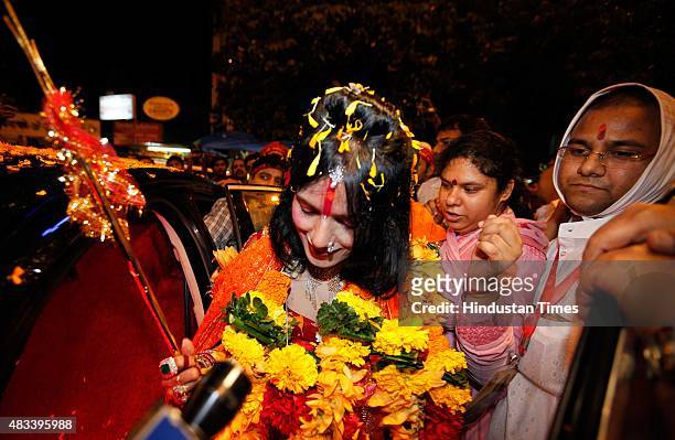 Radhe Maa, self-proclaimed Godwoman, visits Siddhivinayak Temple, Prabhadevi, on August 27, 2012 in Mumbai, India. Radhe Maa has been accused of...