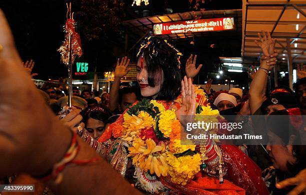 Radhe Maa, self-proclaimed Godwoman, visits Siddhivinayak Temple, Prabhadevi, on August 27, 2012 in Mumbai, India. Radhe Maa has been accused of...