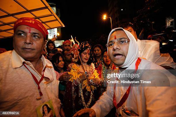 Radhe Maa, self-proclaimed Godwoman, visits Siddhivinayak Temple, Prabhadevi, on August 27, 2012 in Mumbai, India. Radhe Maa has been accused of...