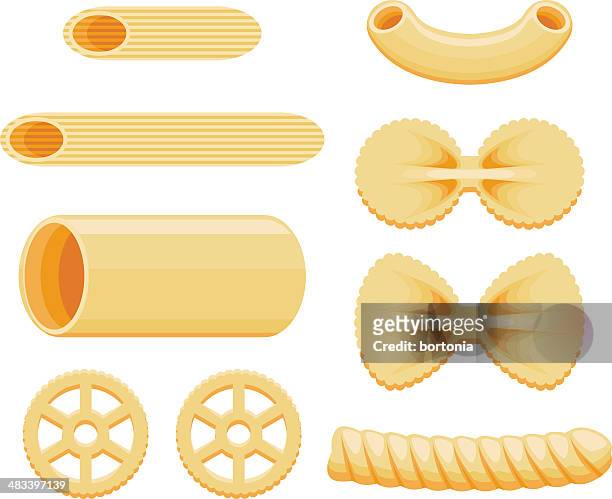 pasta shapes icon set - rigatoni stock illustrations