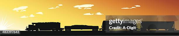 ilustrações de stock, clip art, desenhos animados e ícones de trainlandscape - comboio de mercadorias