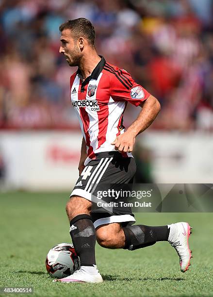 Andy Gogia of Brentford in action during the Sky Bet Championship match between Brentford and Ipswich Town at Griffin Park on August 8, 2015 in...