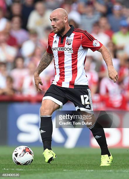 Alan McCormack of Brentford in action during the Sky Bet Championship match between Brentford and Ipswich Town at Griffin Park on August 8, 2015 in...