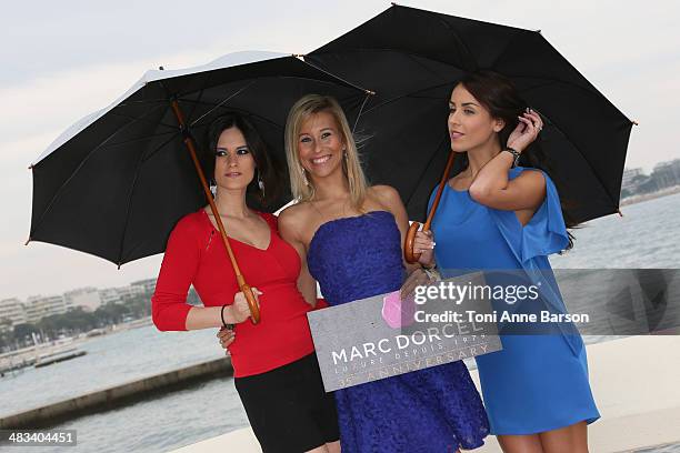 Claire Castel, Lola Reve, Jade Laroche attend photocall for Dorcel 35th Anniversary at MIPTV 2014 at Hotel Majestic Jetty on April 8, 2014 in Cannes,...