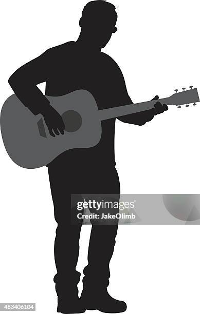 stockillustraties, clipart, cartoons en iconen met man playing acoustic guitar silhouette - een instrument plukken