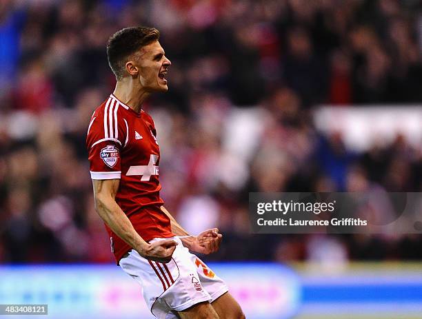 Jamie Paterson of Nottingham Forest celebrates scoring the equalising goal during the Sky Bet Championship match between Nottingham Forest and...