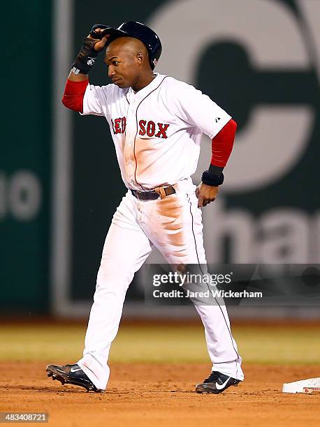 Jonathan Herrera of the Boston Red Sox plays against the Milwaukee Brewers durng the game at Fenway Park on April 5, 2014 in Boston, Massachusetts.