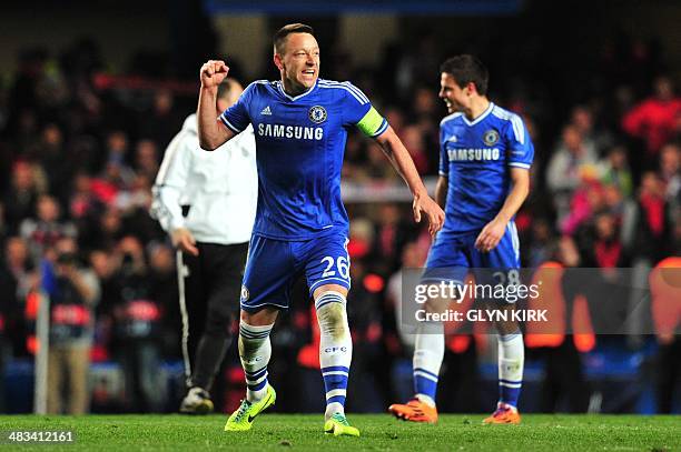 Chelsea's English defender John Terry celebrates their victory after the final whistle during the UEFA Champions League quarter final second leg...