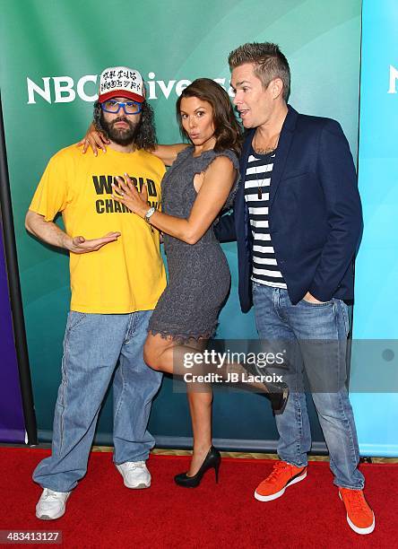 Judah Friedlander, Kari Wuhrer and Mark McGrath attend the NBC/Universal's 2014 Summer Press Day held at the Langham Hotel on April 8, 2014 in...