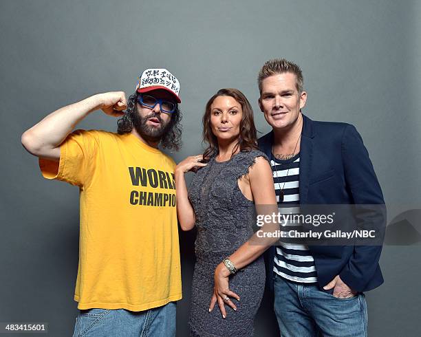 Actors Judah Friedlander, Kari Wuhrer and Mark McGrath pose for a portrait during the 2014 NBCUniversal Summer Press Day at The Langham Huntington on...