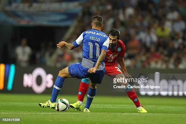 Porto's Spanish forward Cristian Tello vies with Napoli's defender Albiol during the pre-season friendly between FC Porto and Napoli at Estadio do...
