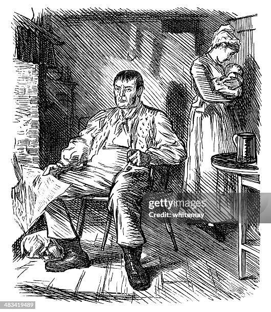 victorian working class family - cottage interior stock illustrations