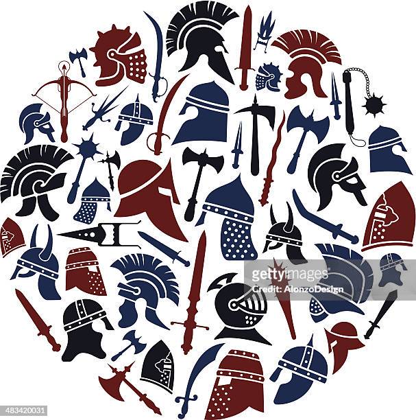 warriors collage - cavalier cavalry stock illustrations