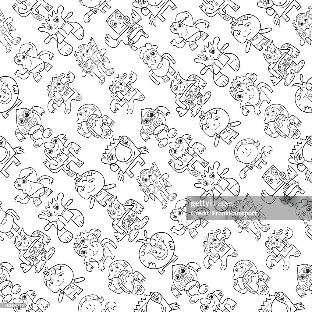 Doodle Character Seamless Background