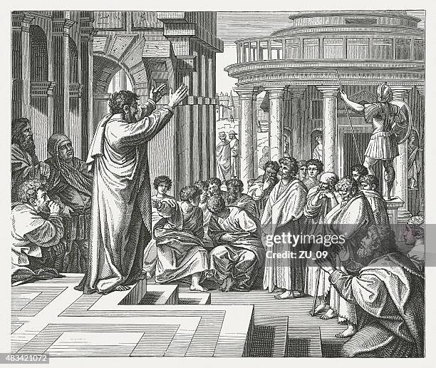 paul in athens (acts 17) by raphael, published in 1878 - apostle stock illustrations