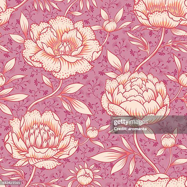 peony pattern - toile de jouy stock illustrations