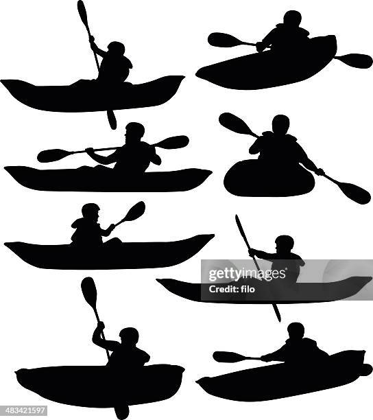 stockillustraties, clipart, cartoons en iconen met rafting and kayaking - canoeing and kayaking
