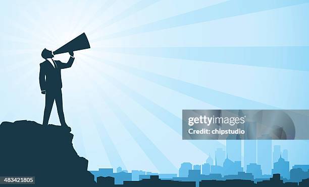 megaphone - man shouting megaphone stock illustrations