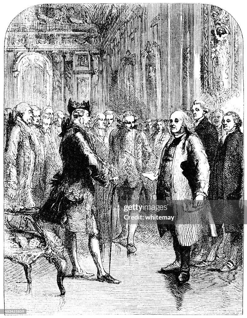 Victorian esboço de Benjamin Franklin no Tribunal Francesa
