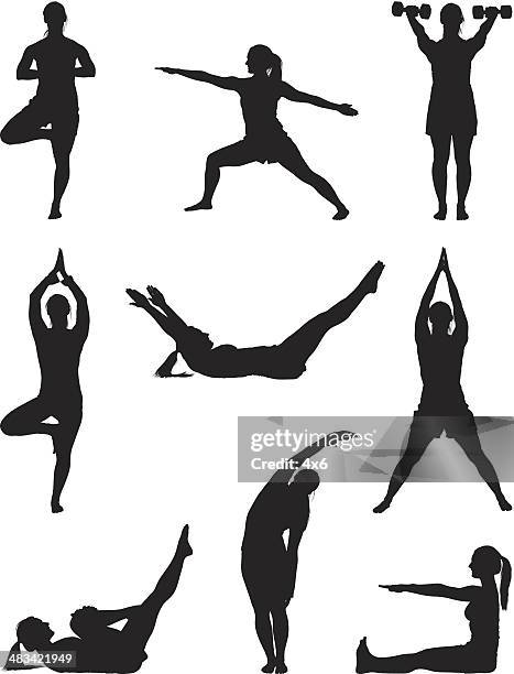 fitness frau tun yoga-workout - rumpfbeuge stock-grafiken, -clipart, -cartoons und -symbole