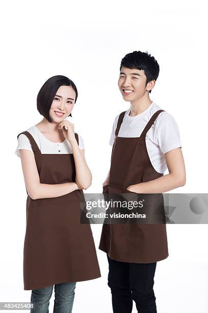 two waiters on a white background - gas station attendant stock pictures, royalty-free photos & images