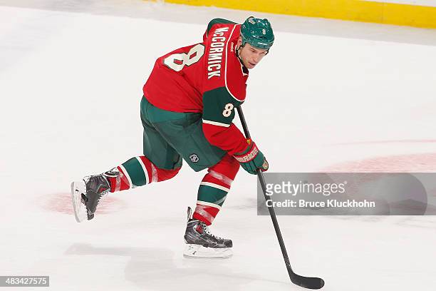 Cody McCormick of the Minnesota Wild skates against the Vancouver Canucks during the game on March 26, 2014 at the Xcel Energy Center in St. Paul,...