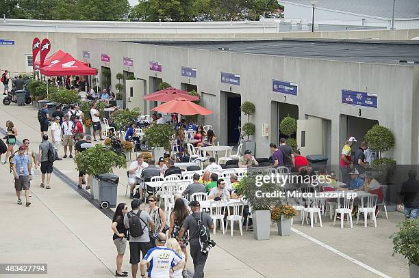 Fans walk in paddock during the MotoGp Red Bull U.S. Indianapolis Grand Prix - Qualifying at Indianapolis Motor Speedway on August 8, 2015 in...