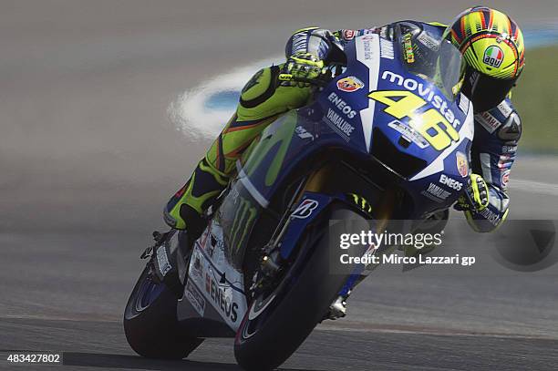 Valentino Rossi of Italy and Movistar Yamaha MotoGP heads down a straight during the MotoGp Red Bull U.S. Indianapolis Grand Prix - Qualifying at...