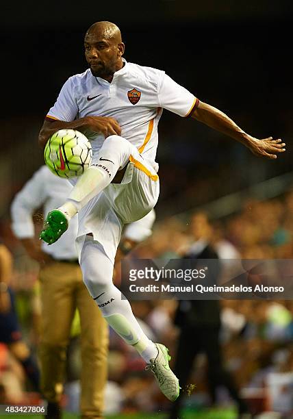 Maicon of Roma controls the ball during the pre-season friendly match between Valencia CF and AS Roma at Estadio Mestalla on August 8, 2015 in...