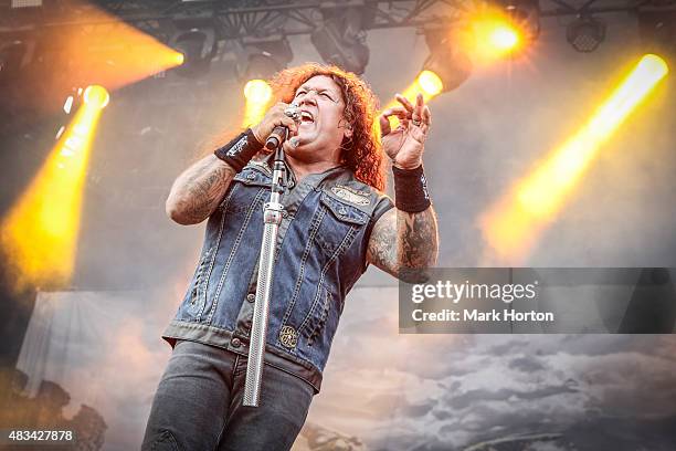 Chuck Billy of Testament performs on Day 2 of the Heavy Montreal Festival at Parc Jean-Drapeau on August 8, 2015 in Montreal, Canada.